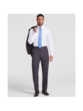 Michael Kors Malone Classic Fit Stretch Wool Checked Dress Pants Brown/Blue NWT